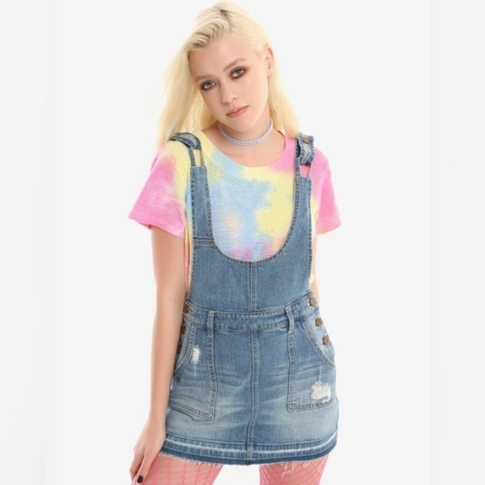Hot Topic Distressed Denim Skirt Overall Jumper Skirtall Size Small NWT